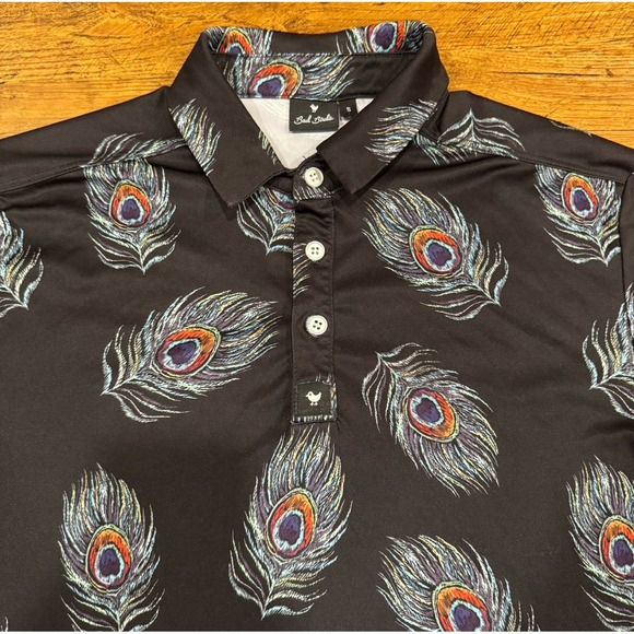 Bad Birdie Other - Bad Birdie Black Peacock Feathers Performance Golf Short Sleeve Polo Shirt Men S